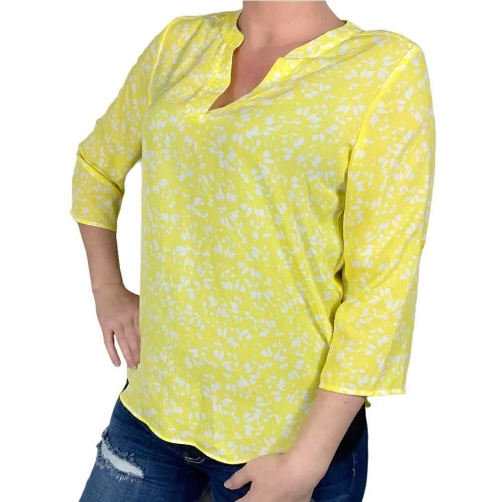Chaus New York Yellow & White 3/4 Sleeve Top